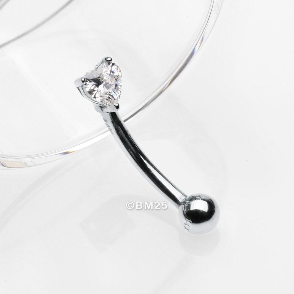 14 Karat White Gold Prong Set Heart Gem Sparkle Curved Barbell